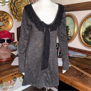 AREVE womens size M gray black ruffled crochet trim cardigan/sweater dress